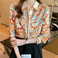 Fashion elegant  Women Blouses flower printed ladies shirts New Spring Long Sleeve Tops Blusas Mujer