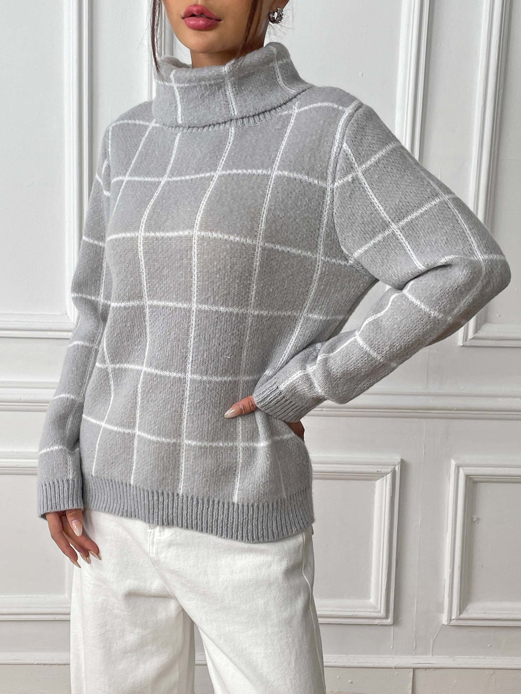 Contrast Color Mesh Woven Shirt Women's Pullover Top Cross-border European and American Women's Fashion Base Shirt Turtleneck Sweater