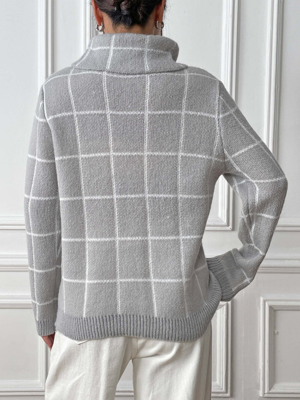 Contrast Color Mesh Woven Shirt Women's Pullover Top Cross-border European and American Women's Fashion Base Shirt Turtleneck Sweater