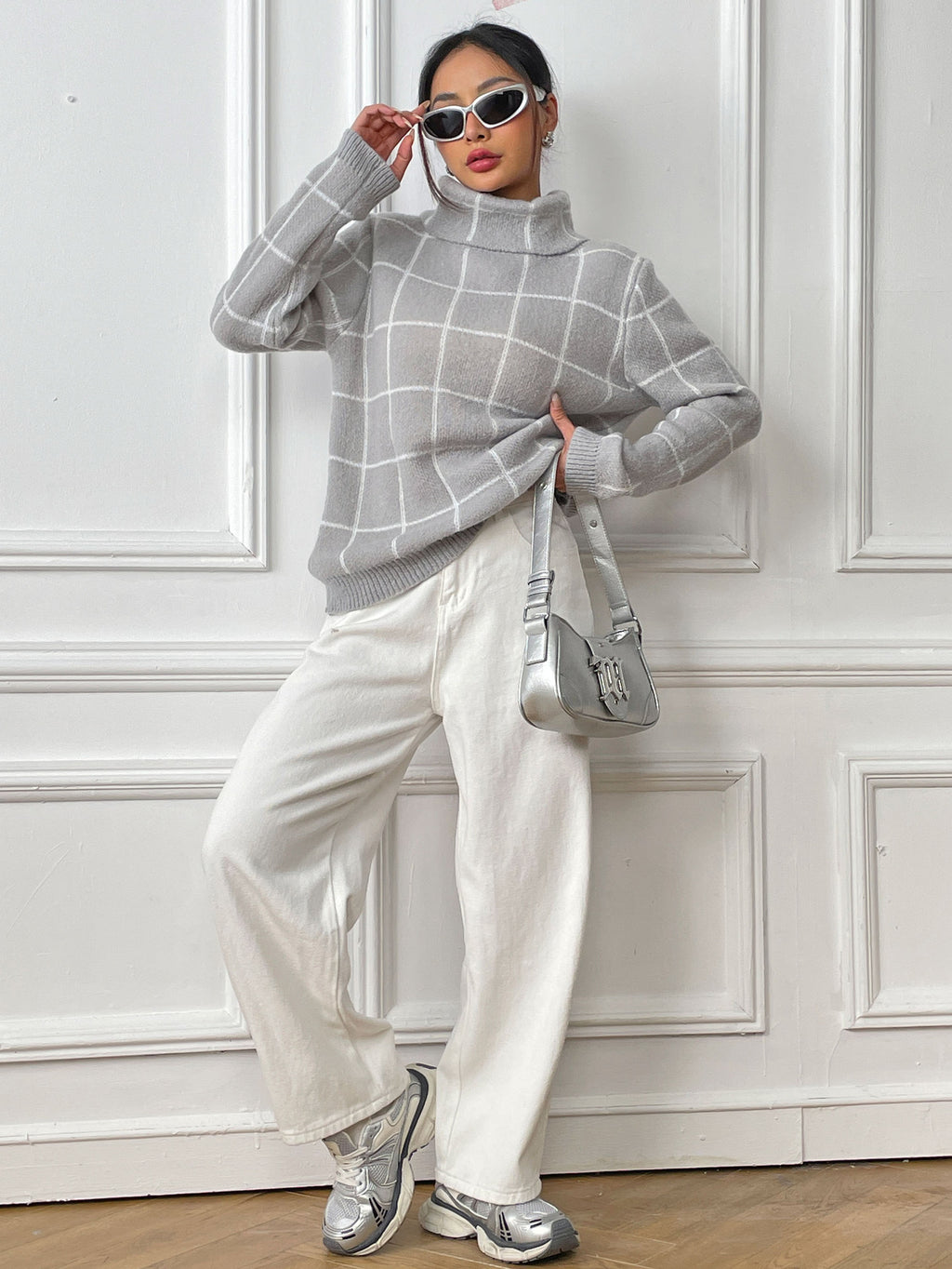 Contrast Color Mesh Woven Shirt Women's Pullover Top Cross-border European and American Women's Fashion Base Shirt Turtleneck Sweater