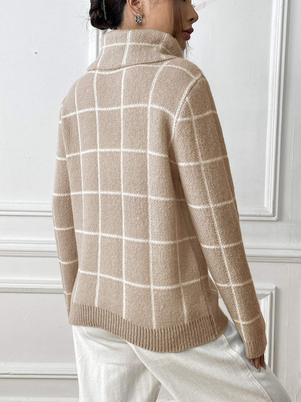 Contrast Color Mesh Woven Shirt Women's Pullover Top Cross-border European and American Women's Fashion Base Shirt Turtleneck Sweater